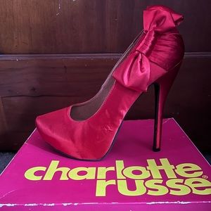 Red satin heels